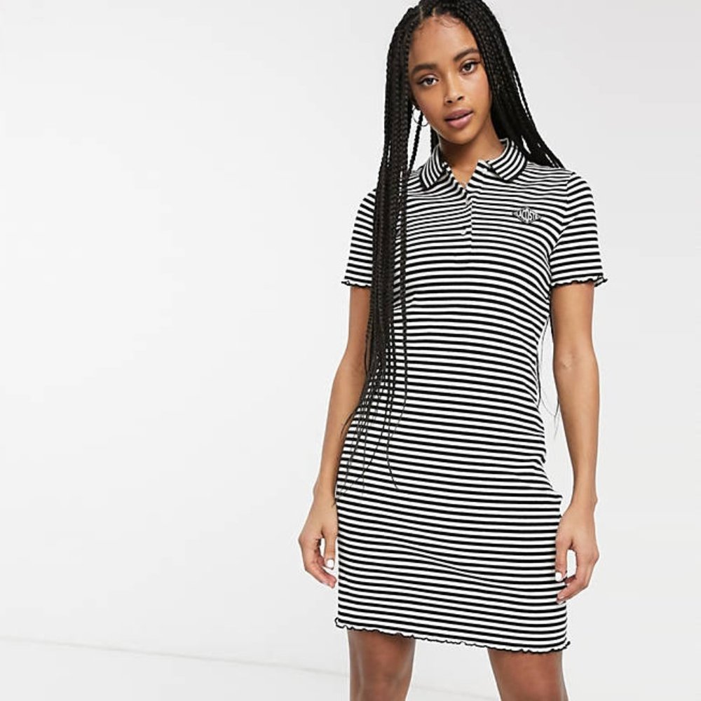 Lacoste Live Striped Polo Dress in Black/White